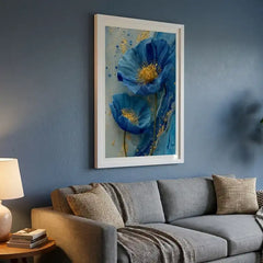 Azure Blue Floral - Premium Glass Framed Wall Art