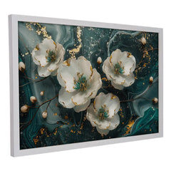 Emerald Swirl Abstract White Floral - Premium Glass Framed Wall Art