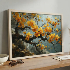 Yellow Blossom Branch Art (Premium Glass Frame)