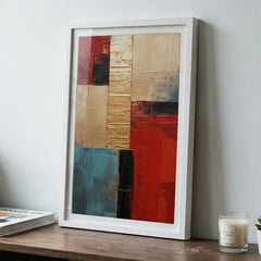 Geometric Luxe - Red, Gold & Blue Abstract Art (Premium Glass Frame)