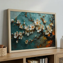 White Spring Blossoms - Textured Floral Art (Premium Glass Frame)