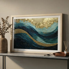Oceanic Gold Swirl - Textured Abstract Art (Premium Glass Frame)