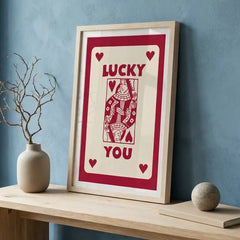 Lucky You - Queen of Hearts Typography Art (Premium Glass Frame)