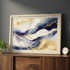 Midnight Gold Flow - Elegant Abstract Art (Premium Glass Frame)