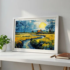 Golden Countryside - Van Gogh Inspired Landscape (Premium Glass Frame)