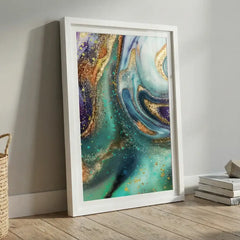 Teal & Gold Fluid Geode Abstract - Premium Glass Framed Wall Art