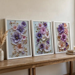 Lavender Dream Florals - 3 Piece Pastel Art Combo (Premium Glass Frame)