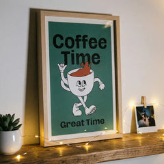 Coffee Time - Retro Cafe Quote Art (Premium Glass Frame)