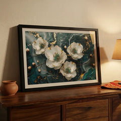 Emerald Swirl Abstract White Floral - Premium Glass Framed Wall Art