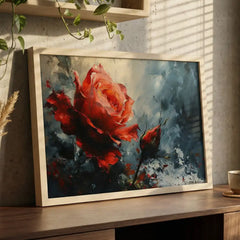 Dramatic Red Rose - Premium Glass Framed Wall Art