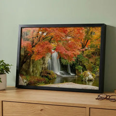 Autumn Cascades - Vibrant Waterfall Scenery (Premium Glass Frame)