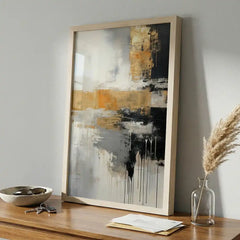 Golden Horizon - Vertical Abstract Art (Premium Glass Frame)