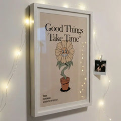 Good Things Take Time - Retro Flower Art (Premium Glass Frame)