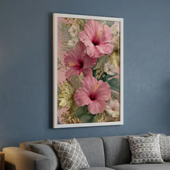 Tropical Pink Hibiscus Floral - Premium Glass Framed Wall Art