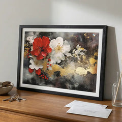 Crimson Elegance - Red & White Floral Art (Premium Glass Frame)