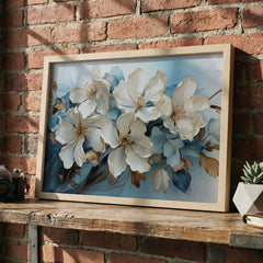 Pristine Blooms - White & Blue Floral Art (Premium Glass Frame)