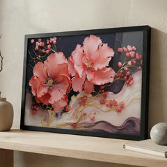 Coral Blossom Swirls - Floral Art (Premium Glass Frame)