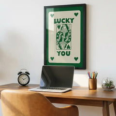 Lucky You - Retro Playing Card Art (Premium Glass Frame)