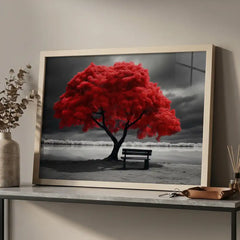 Striking Red Tree Scenery - Premium Glass Framed Wall Art