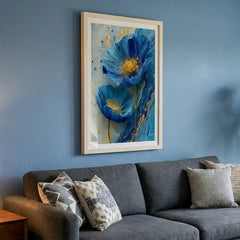 Azure Blue Floral - Premium Glass Framed Wall Art