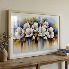 Dreamy White & Blue Floral - Premium Glass Framed Wall Art