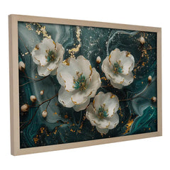 Emerald Swirl Abstract White Floral - Premium Glass Framed Wall Art