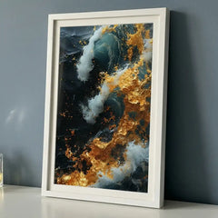 Golden Blue Swirl Abstract - Premium Glass Framed Wall Art