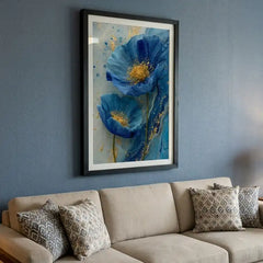 Azure Blue Floral - Premium Glass Framed Wall Art