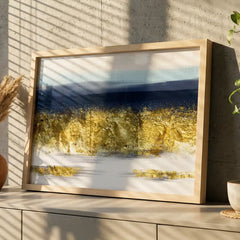 Midnight Gold - Blue & Gold Landscape Art (Premium Glass Frame)