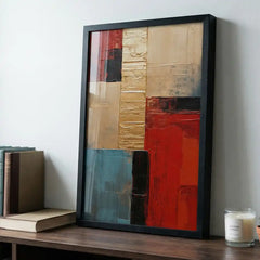 Geometric Luxe - Red, Gold & Blue Abstract Art (Premium Glass Frame)