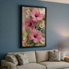 Tropical Pink Hibiscus Floral - Premium Glass Framed Wall Art