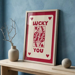Lucky You - Queen of Hearts Typography Art (Premium Glass Frame)