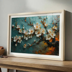 White Spring Blossoms - Textured Floral Art (Premium Glass Frame)
