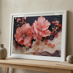 Coral Blossom Swirls - Floral Art (Premium Glass Frame)