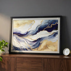 Midnight Gold Flow - Elegant Abstract Art (Premium Glass Frame)