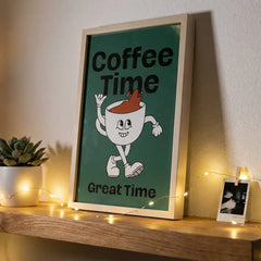Coffee Time - Retro Cafe Quote Art (Premium Glass Frame)