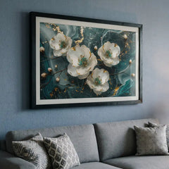 Emerald Swirl Abstract White Floral - Premium Glass Framed Wall Art