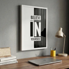 Believe In Yourself - Minimalist Typography Art (Premium Glass Frame)