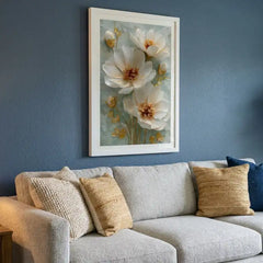 Elegant White & Gold Floral - Premium Glass Framed Wall Art
