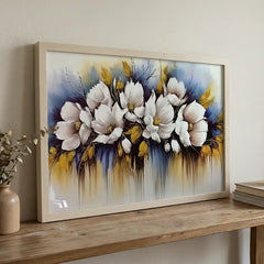 Dreamy White & Blue Floral - Premium Glass Framed Wall Art