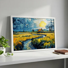 Golden Countryside - Van Gogh Inspired Landscape (Premium Glass Frame)