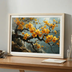 Yellow Blossom Branch Art (Premium Glass Frame)