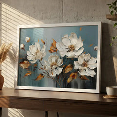 Serene White & Gold Floral - Premium Glass Framed Wall Art