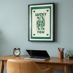 Lucky You - Retro Playing Card Art (Premium Glass Frame)
