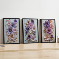 Lavender Dream Florals - 3 Piece Pastel Art Combo (Premium Glass Frame)