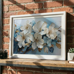 Pristine Blooms - White & Blue Floral Art (Premium Glass Frame)