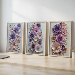 Lavender Dream Florals - 3 Piece Pastel Art Combo (Premium Glass Frame)
