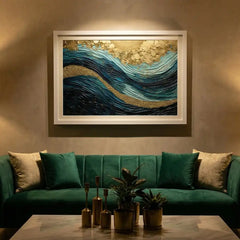 Oceanic Gold Swirl - Textured Abstract Art (Premium Glass Frame)