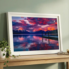 Twilight Reflections - Majestic Mountain & Lake Scenery (Premium Glass Frame)
