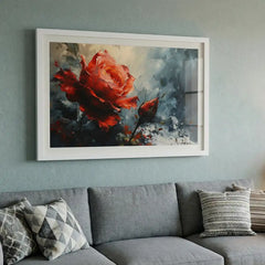 Dramatic Red Rose - Premium Glass Framed Wall Art